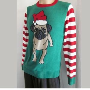 🎄🌲UNISEX - UGLY CHRISTMAS SWEATER Dog Pug Santa .